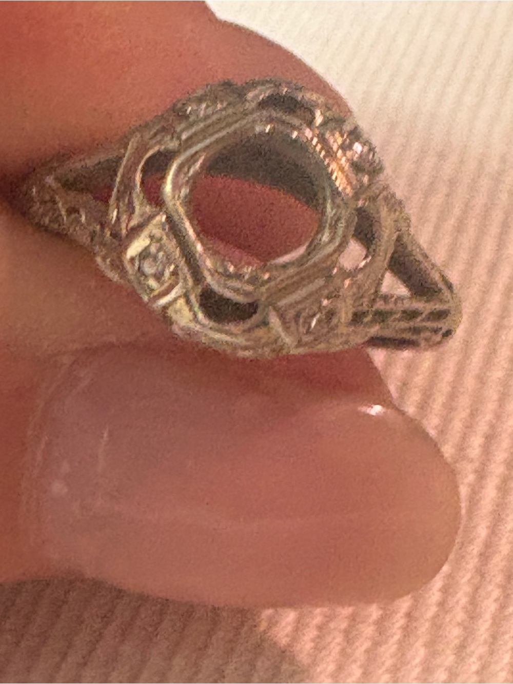 Authentic Antique 18K White Gold Art Deco Filigree Ring Semi Mount Setting